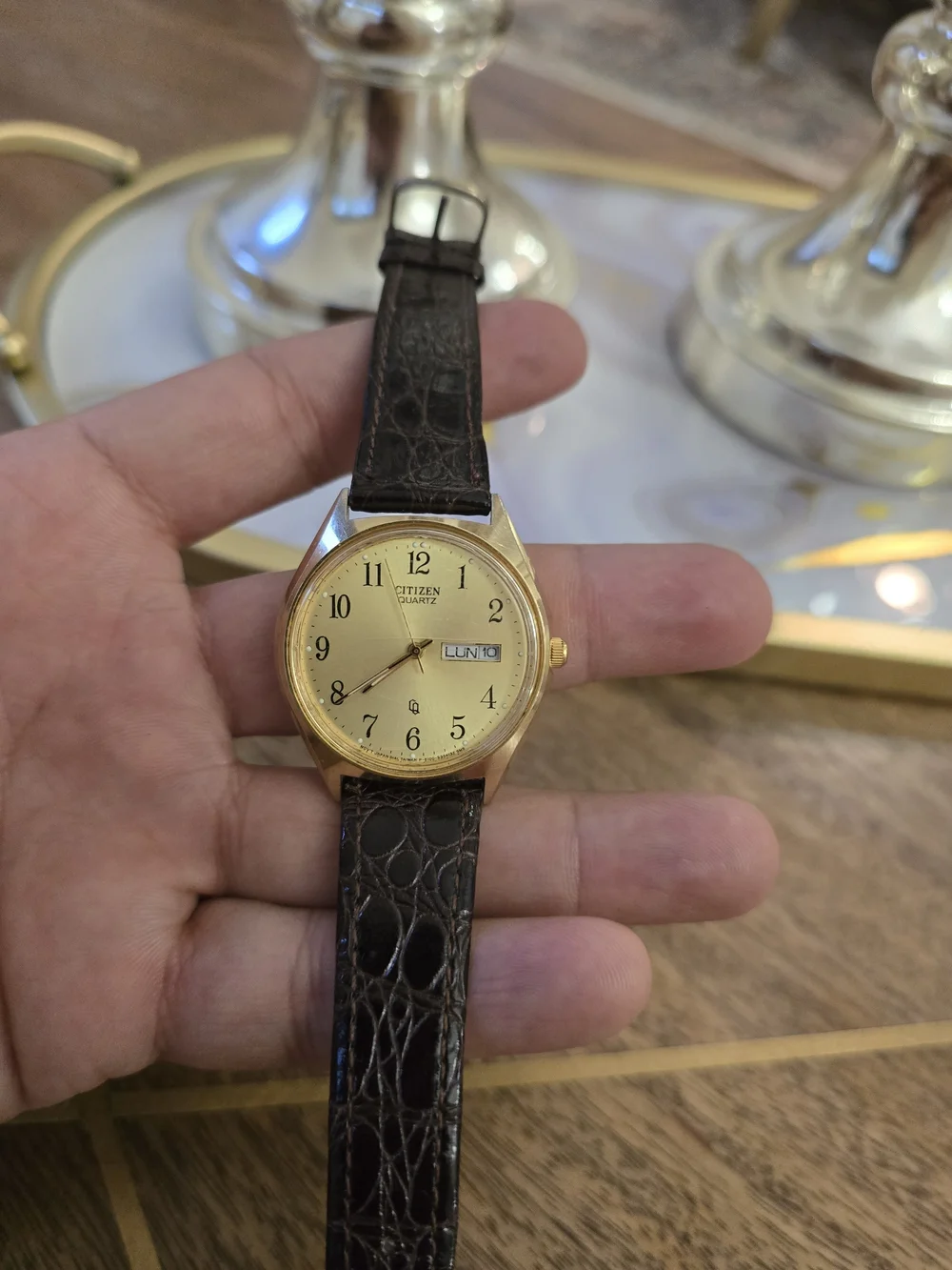 Citizen Quartz Men's Gold Dial Brown Leather Strap Watch